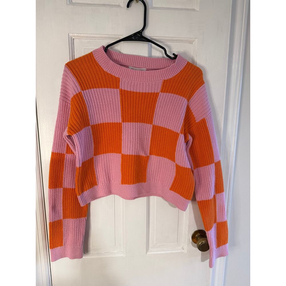 Grey Lab Red/Pink Checkered Sweater - Size Small
